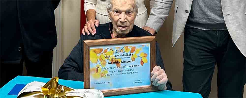 107 candeline per Aldo Giaccone: è tra gli uomini più longevi del Lazio