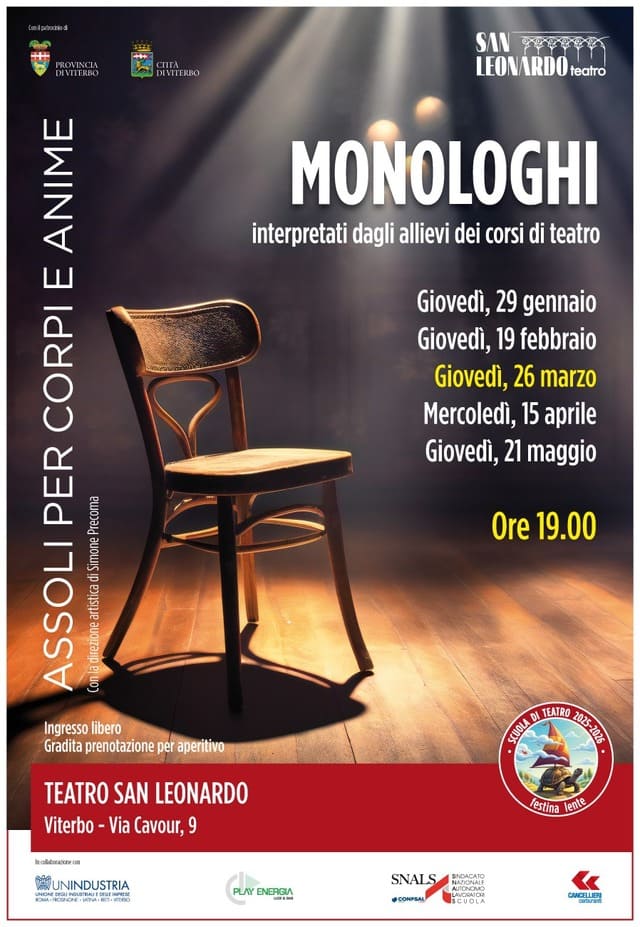 Teatro San Leonardo: prosegue il ciclo “Monologhi, assoli per corpi ed anime”
